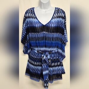 Apt. 9 Woman 2X Top Cami With Sheer Built In Overlay Wide Short Sleeve Tie Belt